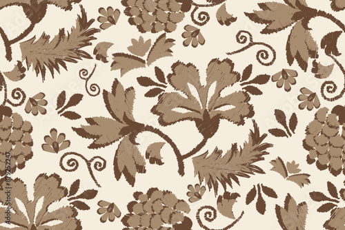 Traditional ethnic motifs ikat flora fabric pattern. Ikat embroidery Ethnic oriental background. Abstract, Texture, scarf, decoration, wallpaper