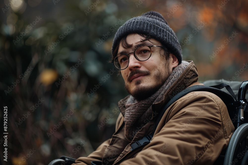 Fototapeta premium AI generated photo of lonely disabled young person on wheelchair