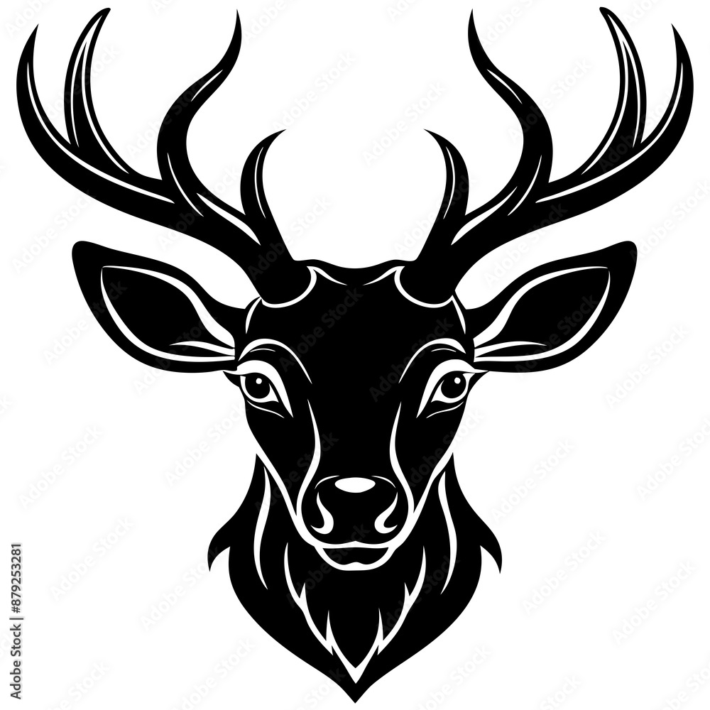 Naklejka premium deer, animal, vector, reindeer, illustration, cartoon, mammal, head, wild, antler, silhouette, christmas,
