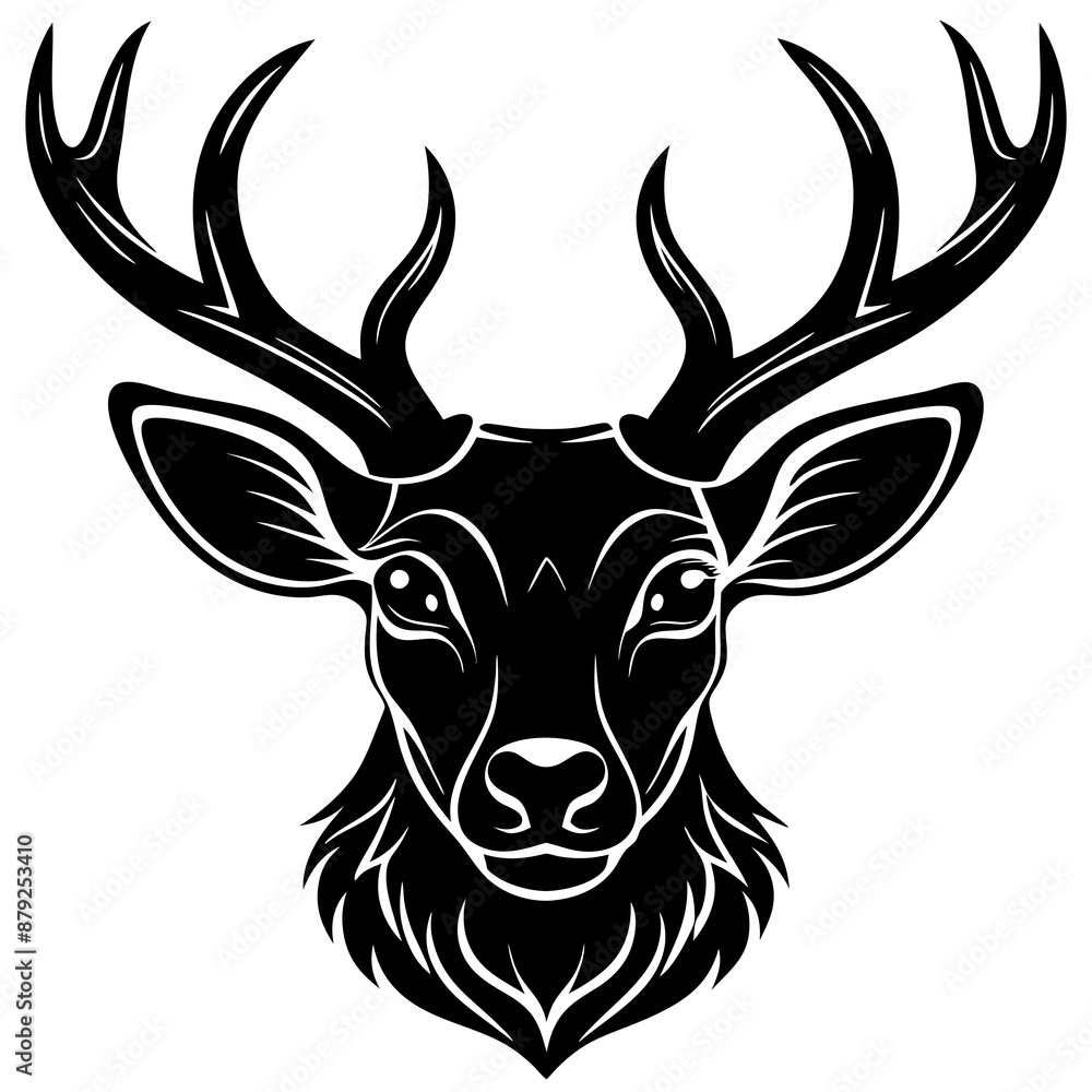 Fototapeta premium deer, animal, vector, reindeer, illustration, cartoon, mammal, head, wild, antler, silhouette, christmas,