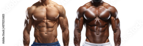 Body Transformation: Slim vs Muscular - Hyper Realistic Comparison in Vibrant Colors cut out dicut PNG on transparent