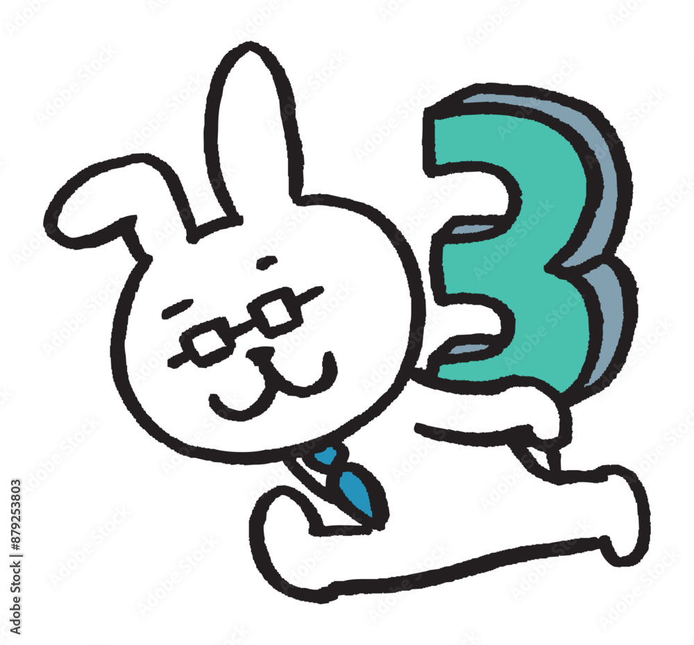 Fototapeta premium 数学を教えるメガネをかけた先生風のうさぎのキャラ素材