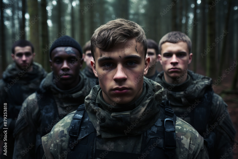 Modern soldiers fully equipped and facing the camera in military formation generative ai Modern soldiers fully equipped and facing the camera in military formation generative ai