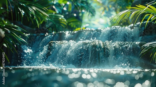 Fototapeta Naklejka Na Ścianę i Meble -  Defocused waterfall in lush green forest