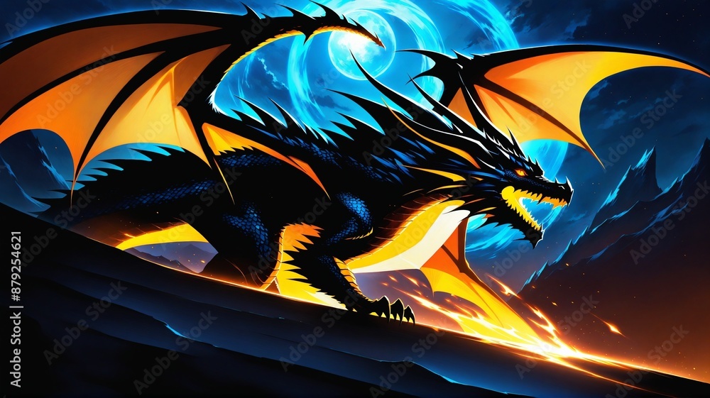 Fototapeta premium 滑るブラックドラゴン
