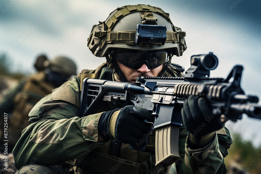 Fully equipped troop of soldiers generative AI Fully equipped troop of soldiers generative AI