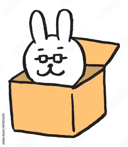 箱に入るメガネをかけた先生風のうさぎのキャラ素材