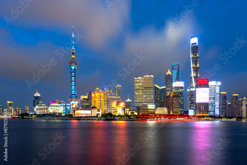 Urban skyscrapers in Shanghai at night