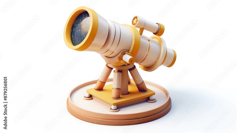 Icon a telescope is on a pedestal with a yellow base. The telescope is a model and is not real Icon a telescope is on a pedestal with a yellow base. The telescope is a model and is not real