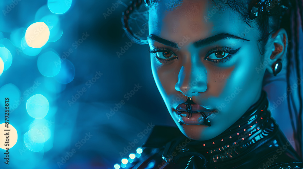 portrait of a woman with cybernetic implants, with copy space portrait of a woman with cybernetic implants, with copy space