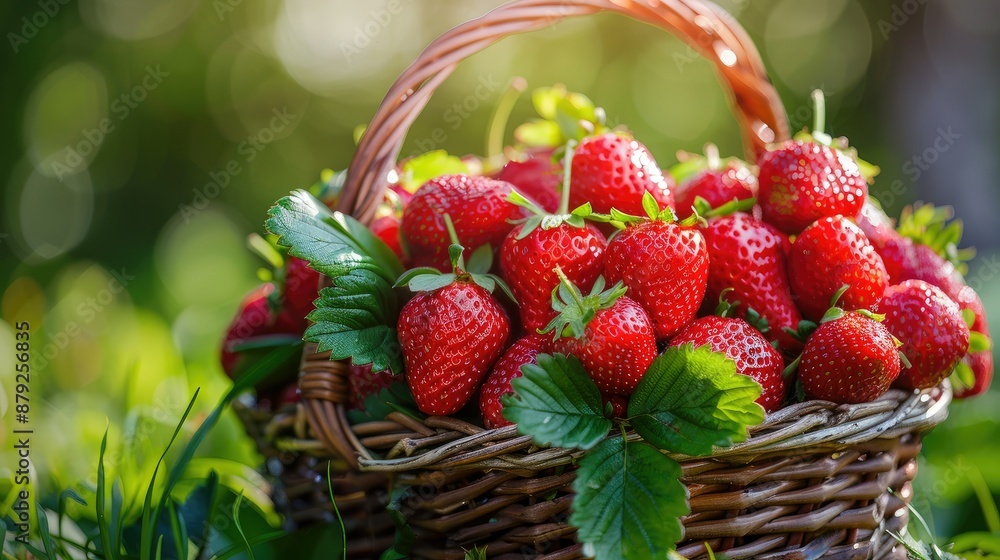 Freshly picked strawberries in basket Freshly picked strawberries in basket
