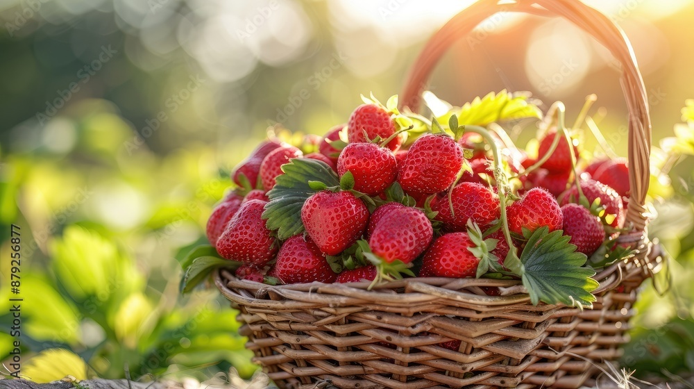 Freshly picked strawberries in basket Freshly picked strawberries in basket