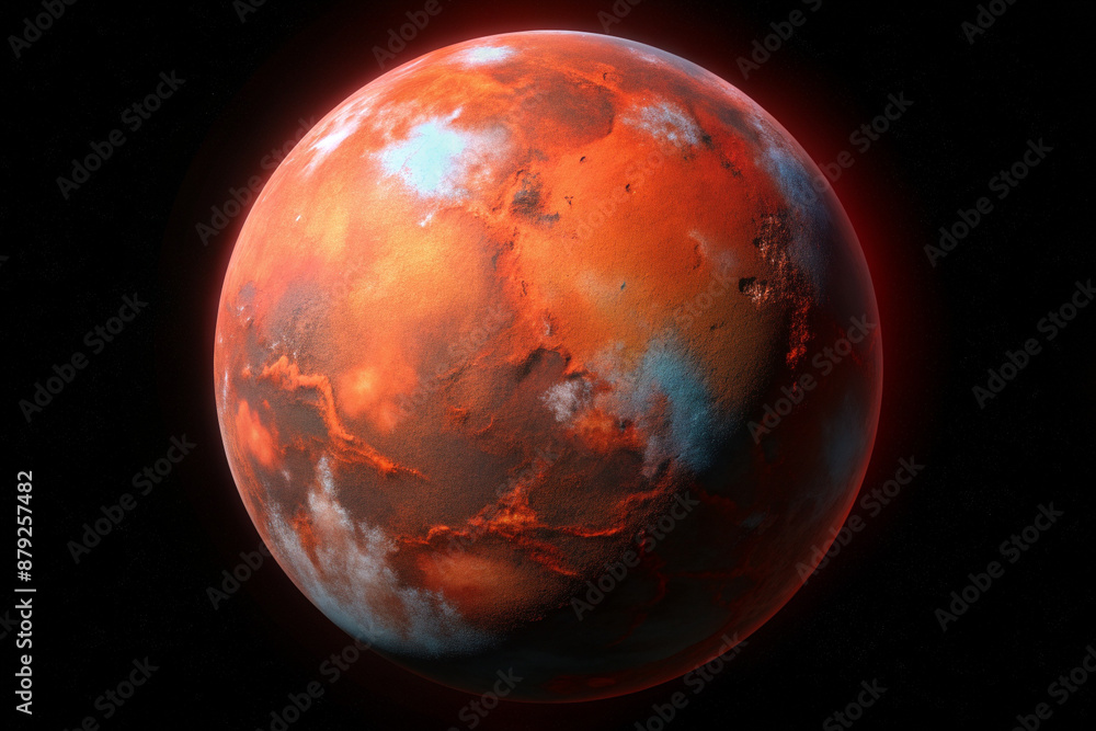 Realistic Mars red planet isolated in black background 3d render illustration. Realistic Mars red planet isolated in black background 3d render illustration.