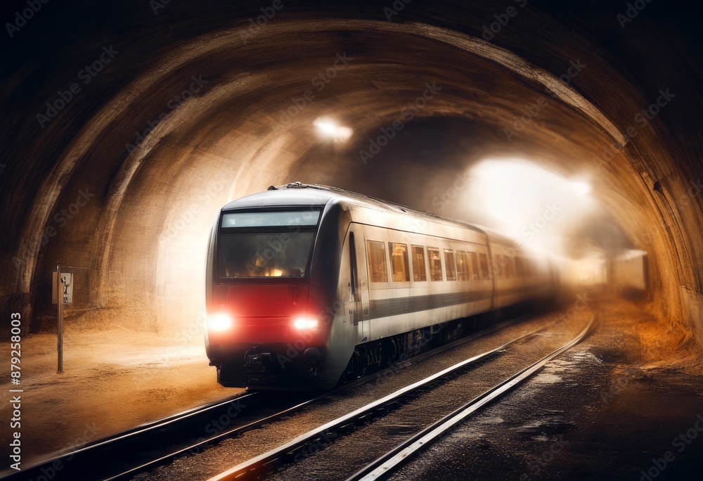 Naklejka premium tunnel train abstract background moving motion blur light speed fast night road
