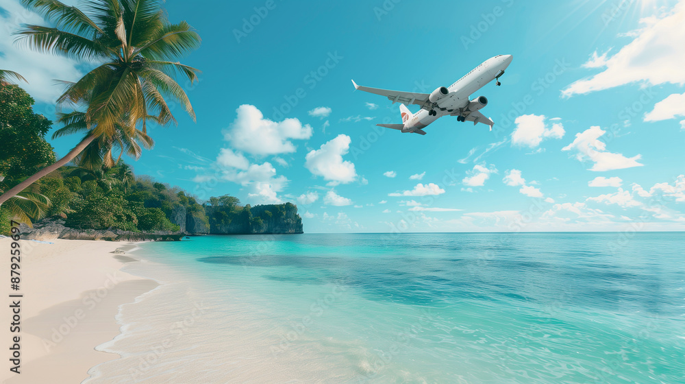 Fototapeta premium Concept of airplane travel to exotic destination