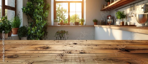 Rustic Kitchen with Wooden Countertop and Morning Sunlight © nahij