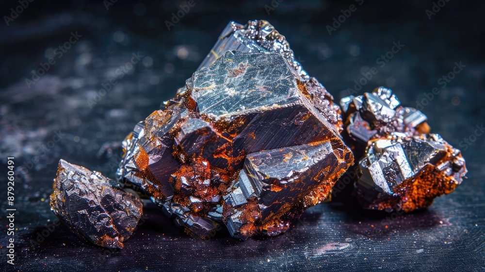 Iron ore mineral with magnetic properties on black background Iron ore mineral with magnetic properties on black background