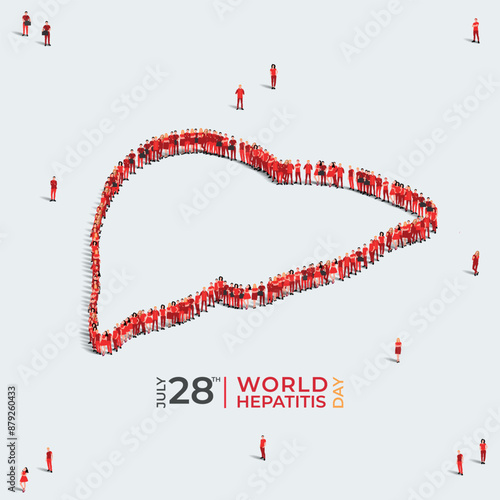 World Hepatitis day Liver concept. 28th July. A large group of people form to create a shape liver. People organ icon series. Vector illustration.