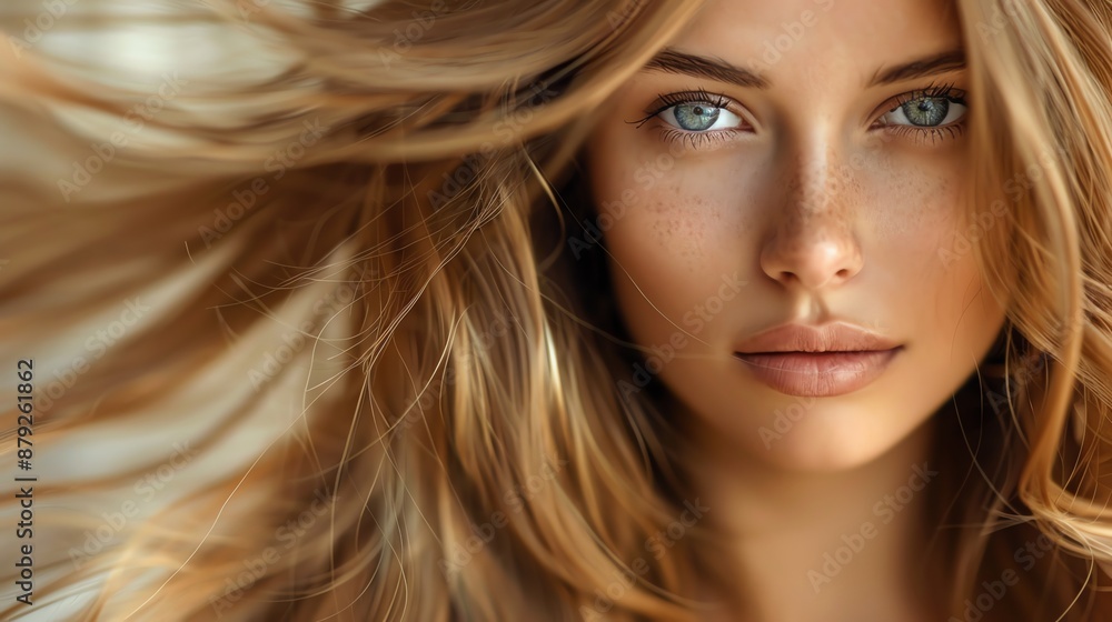 A close-up portrait of a young woman with long, brown, wavy hair, wearing a colorful scarf. She has blue eyes and a soft smile. A close-up portrait of a young woman with long, brown, wavy hair, wearing a colorful scarf. She has blue eyes and a soft smile.