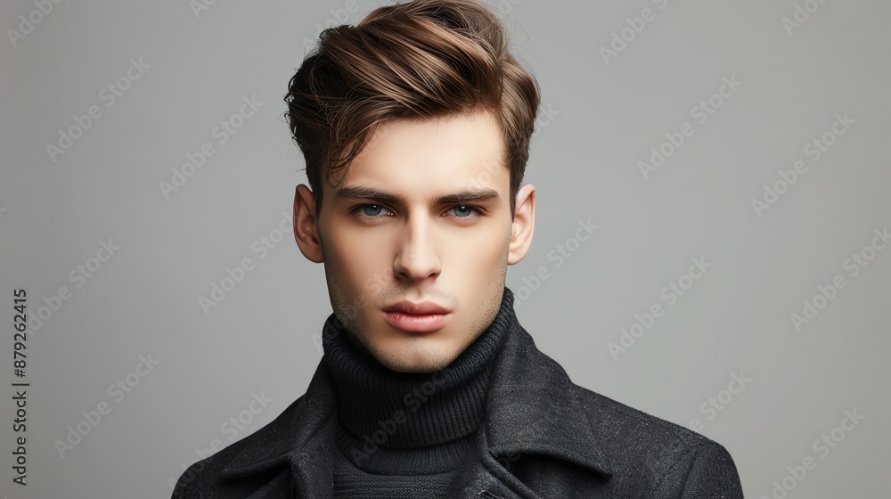 A close-up portrait of a young man with brown hair styled in a messy look, looking directly at the camera. A close-up portrait of a young man with brown hair styled in a messy look, looking directly at the camera.
