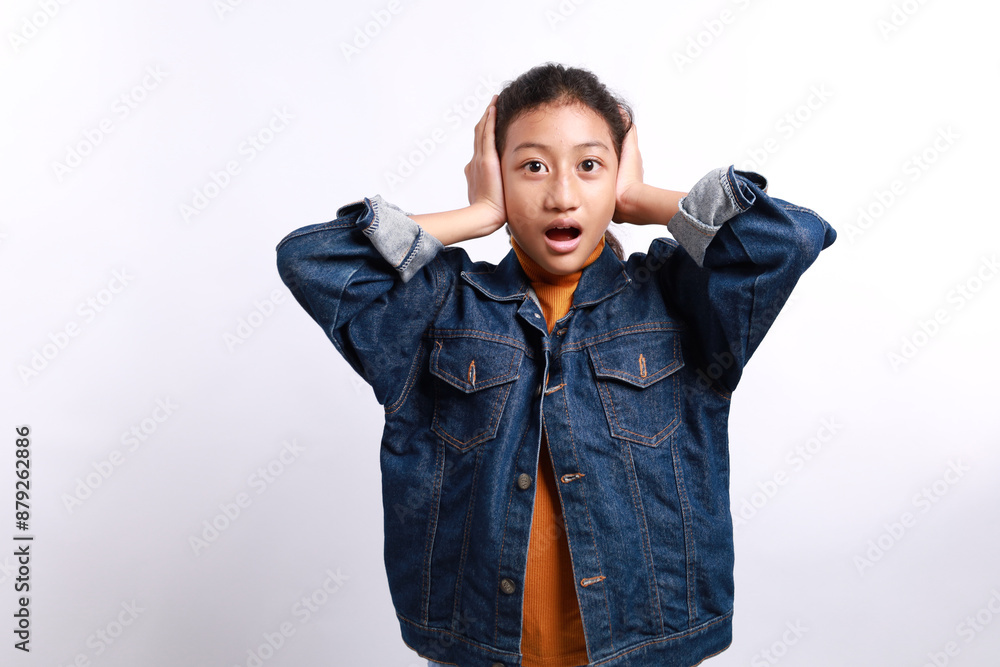 Casual style little girl with surprised expression, gawking isolated on white background Casual style little girl with surprised expression, gawking isolated on white background