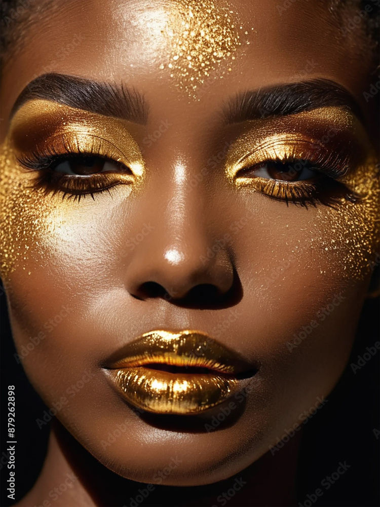 Beautiful model with golden makeup Beautiful model with golden makeup