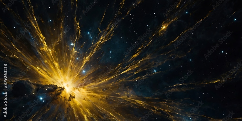 Fototapeta premium Abstract background space illustration wallpaper, supernova in yellow design with nebulas and stars in sight