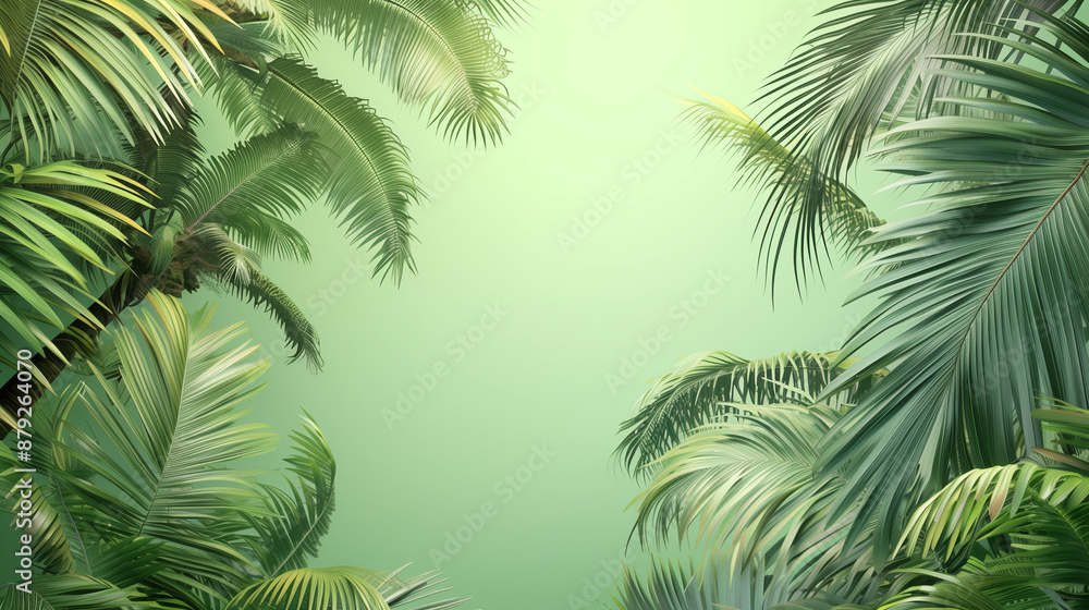 Various Palm Tree Species with Green Foliage Isolated on Green Background Various Palm Tree Species with Green Foliage Isolated on Green Background