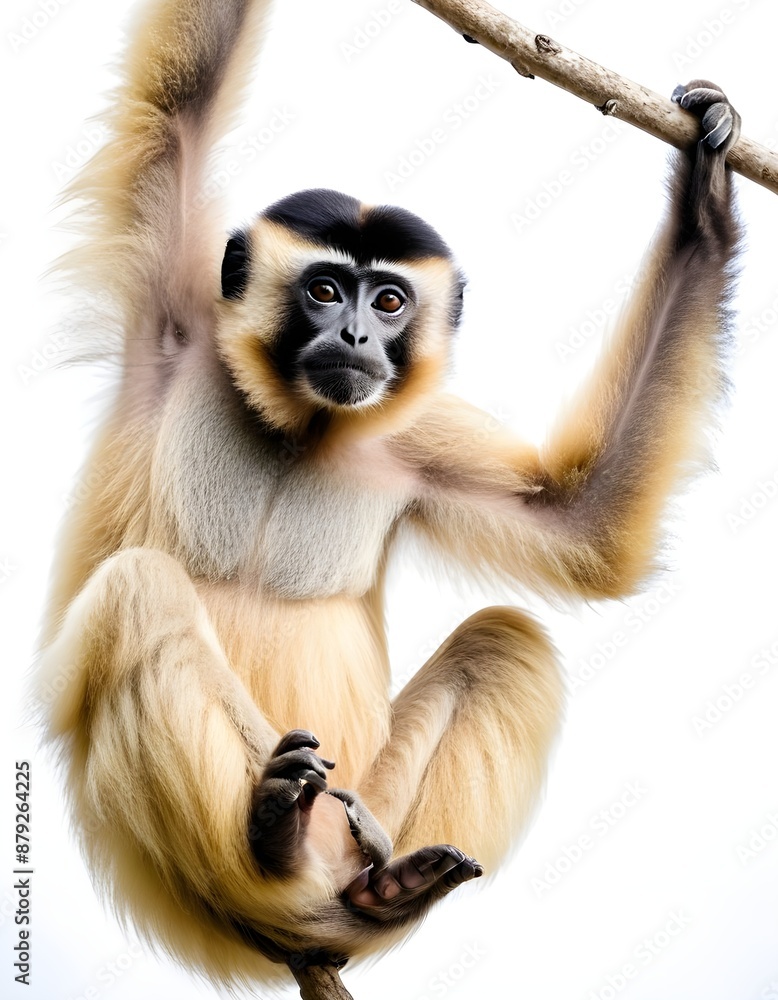 Naklejka premium black and white monkey, monkey on white background, gibbon isolated white background
