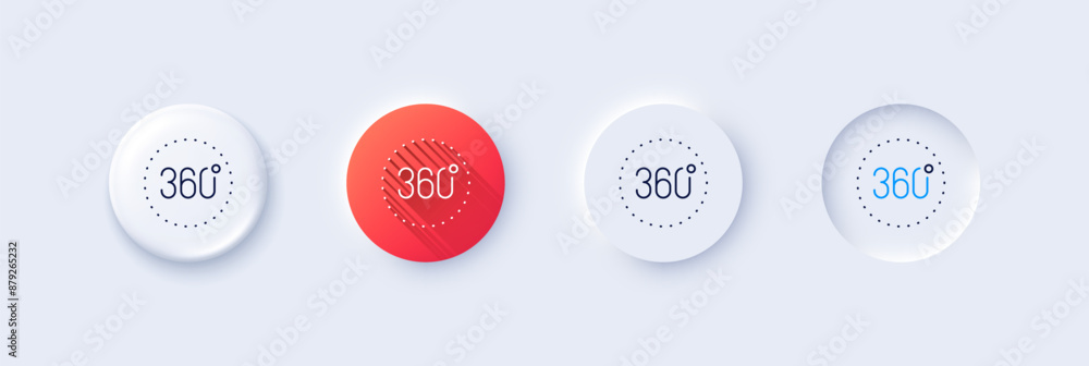 360 degrees line icon. Neumorphic, Red gradient, 3d pin buttons. Panoramic view sign. VR technology simulation symbol. Line icons. Neumorphic buttons with outline signs. Vector 360 degrees line icon. Neumorphic, Red gradient, 3d pin buttons. Panoramic view sign. VR technology simulation symbol. Line icons. Neumorphic buttons with outline signs. Vector
