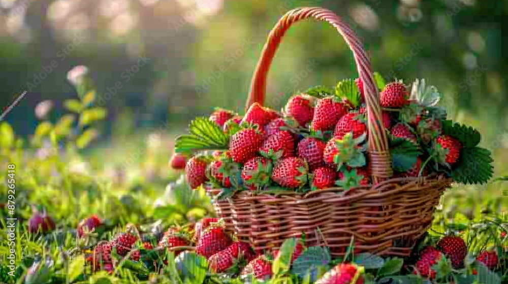 Freshly picked strawberries in basket Freshly picked strawberries in basket