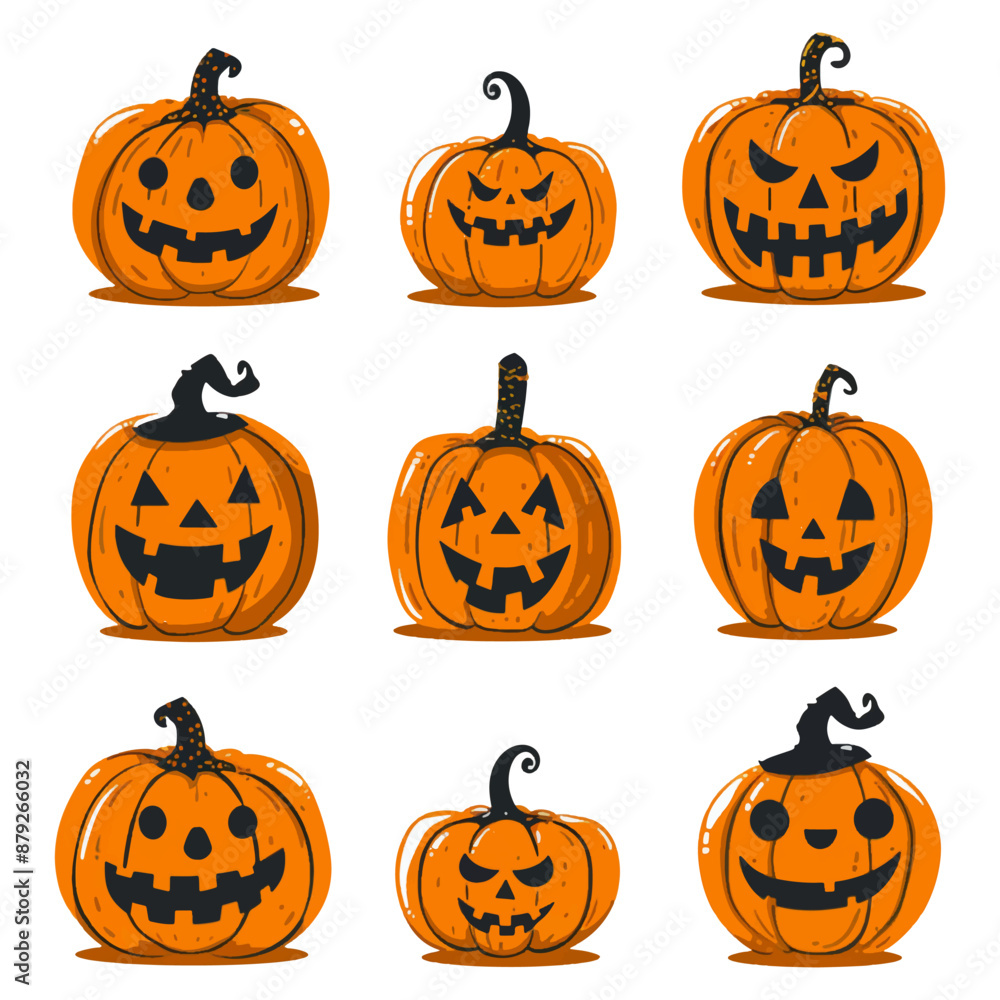 Halloween pumpkins set vector illustration on a white background Halloween pumpkins set vector illustration on a white background