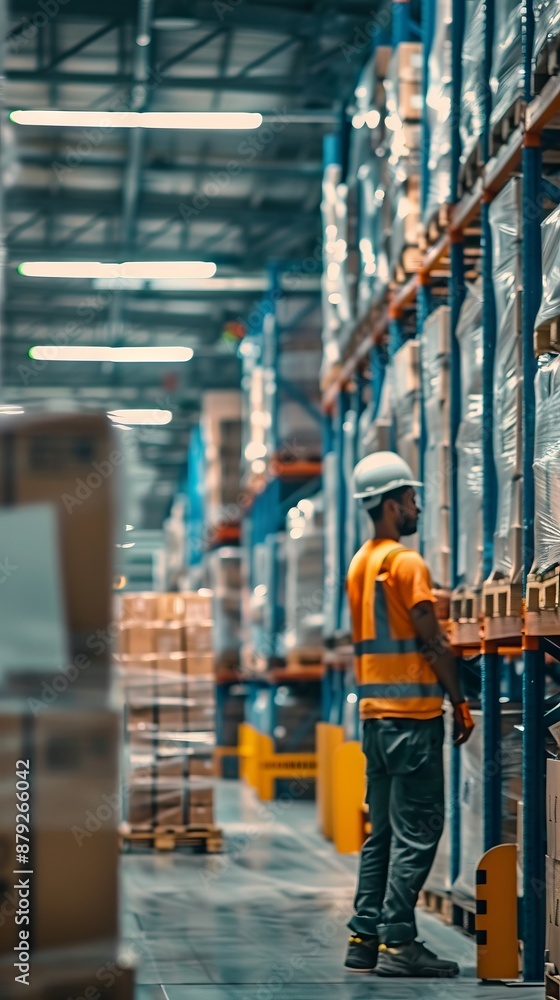 Close up warehouse workers preparing a shipment in a large warehouse. Warehouse worker concept. Labor day concept Close up warehouse workers preparing a shipment in a large warehouse. Warehouse worker concept. Labor day concept