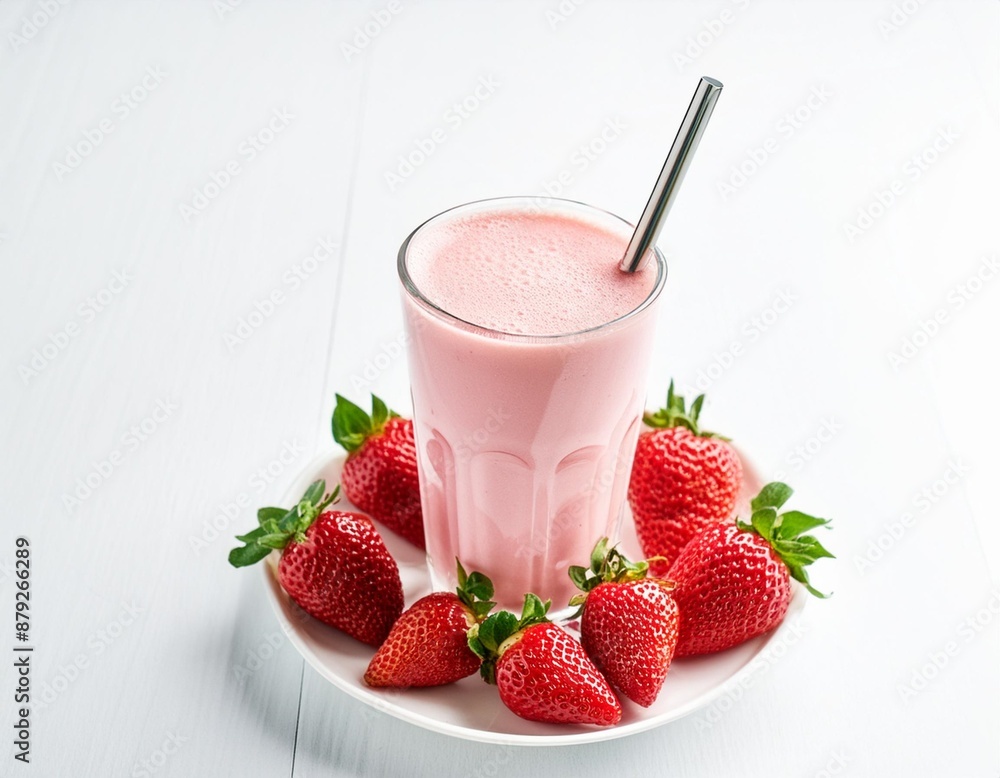 Strawberry Milkshake on white Background - Isolated. Strawberry Milkshake on white Background - Isolated.