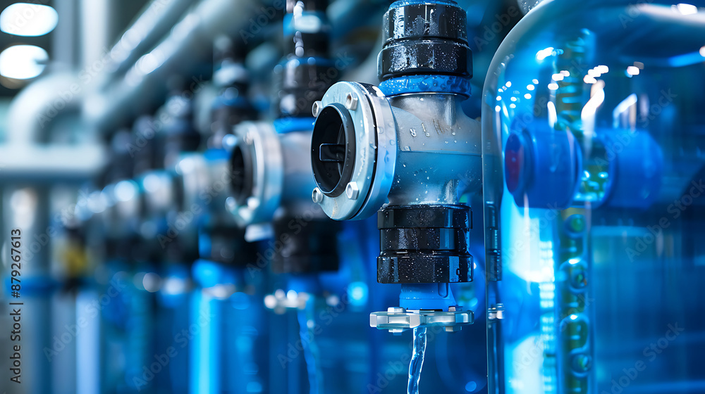 A detailed close-up shot of a reverse osmosis unit in action, filtering water with precision. This image showcases advanced water purification technology, emphasizing clean water solutions and innovat A detailed close-up shot of a reverse osmosis unit in action, filtering water with precision. This image showcases advanced water purification technology, emphasizing clean water solutions and innovat
