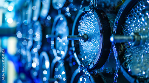 A detailed close-up shot of a reverse osmosis unit in action, filtering water with precision. This image showcases advanced water purification technology, emphasizing clean water solutions and innovat