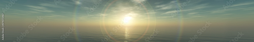 Obraz premium Panorama of sea sunset, ocean sunrise, seascape, 3d rendering 