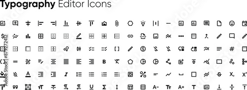 Typography Editor Icons set. Graphic design editable outline icon isolated on white background flat vector illustration