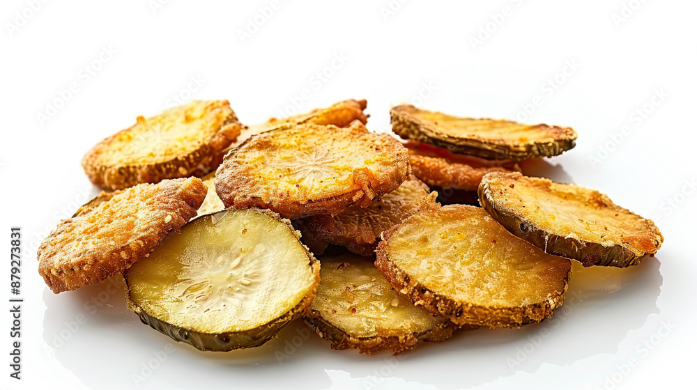 Fried Pickles Isolated on White Background: Crispy Snack, Delicious Appetizer Fried Pickles Isolated on White Background: Crispy Snack, Delicious Appetizer