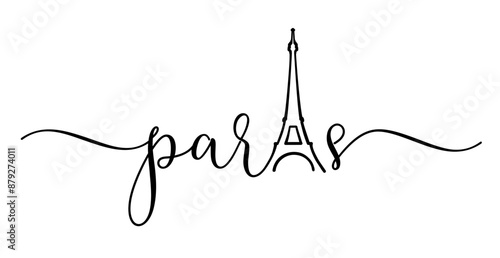 Love Paris, elegant calligraphy and Eiffel tower t-shirt design. Vector illustration with lettering and Eiffel tower for home decor, wall art design, clothes, apparel and hoodie