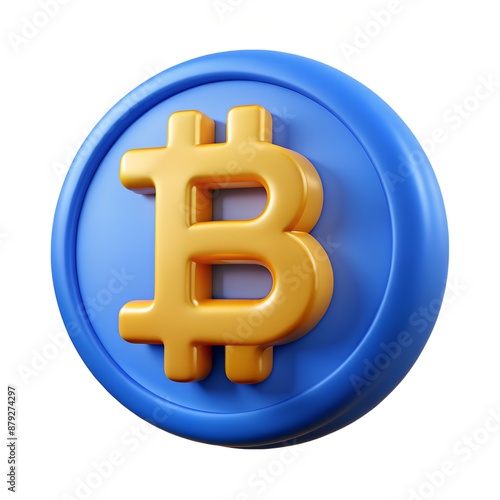 A coin with a blue background and a yellow b symbol on it