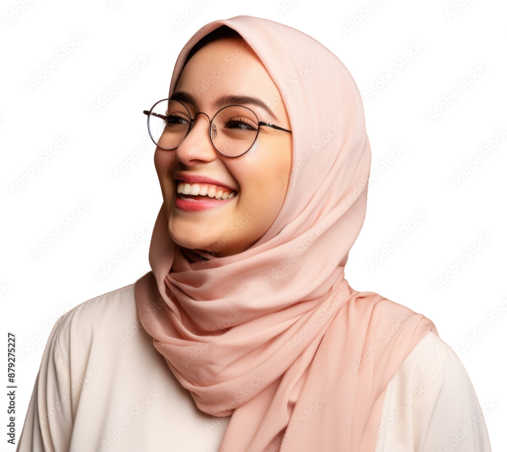 PNG Muslim woman wearing glasses smiling hijab scarf. PNG Muslim woman wearing glasses smiling hijab scarf.