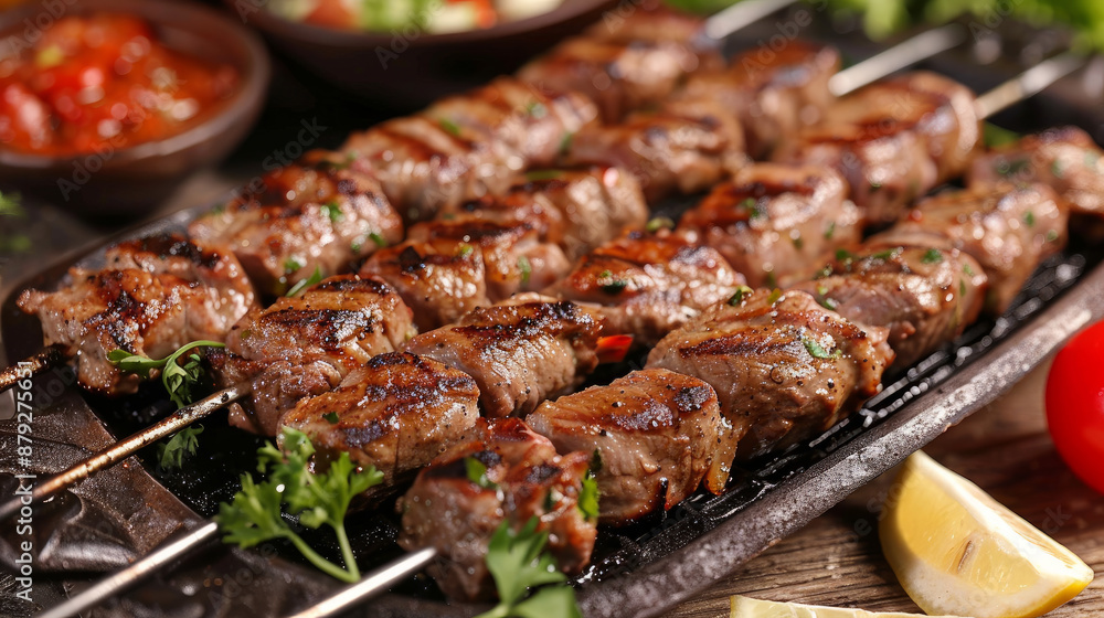 Grilled meat skewers, a popular dish in Azerbaijan. Grilled meat skewers, a popular dish in Azerbaijan.
