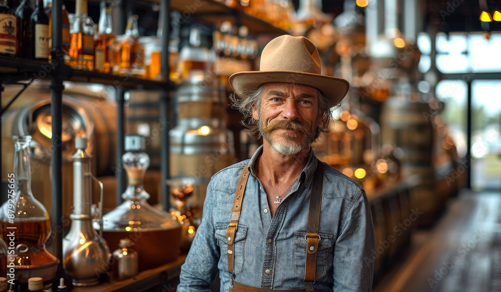A man in a hat stands in front of a liquor store with a smile on his face A man in a hat stands in front of a liquor store with a smile on his face