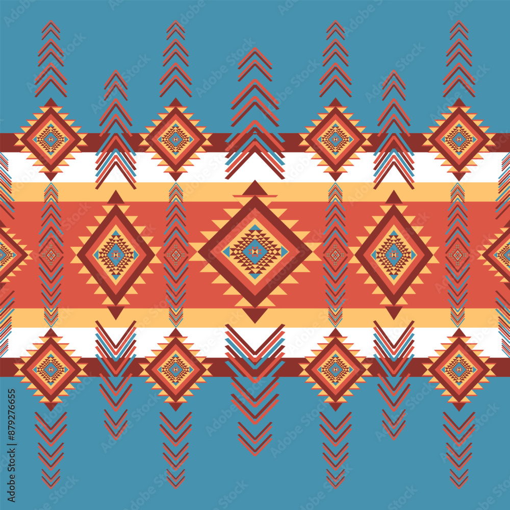 Native American tribal fabric, blue background, Navajo pattern, carpet, vector, Geometric Ethnic pattern Native American tribal fabric, blue background, Navajo pattern, carpet, vector, Geometric Ethnic pattern