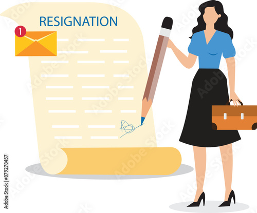 Professional write resignation letter to quit job or inform to leave company change new job or notify boss manager of dismissal concept businesswoman professional with pen writing resignation email