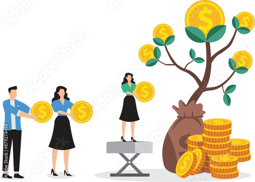 Mutual fund investment growth or wealth management financial profit or earning from stock market savings and growing money concept people put money on mutual fund with money growing sprout