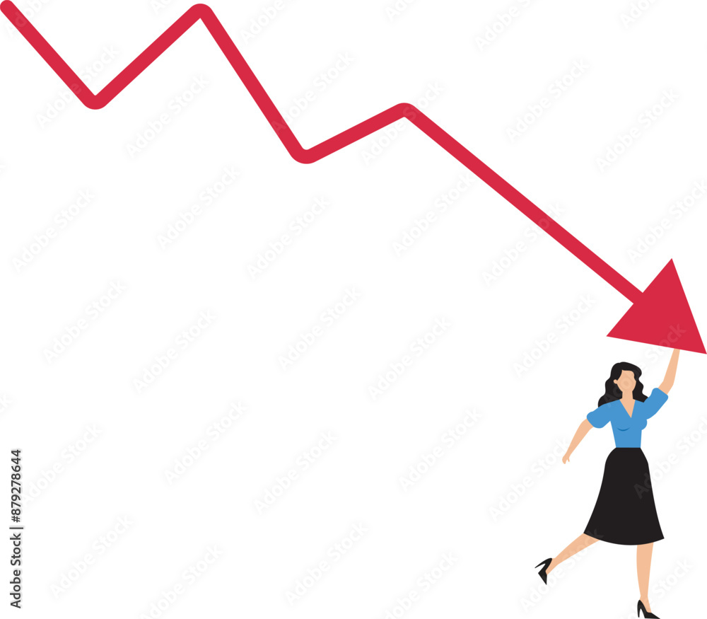 Economic recession stock market plunge or falling down cryptocurrency crash or financial crisis from inflation concept businesswoman investor standing on falling down red graph look for bottom Economic recession stock market plunge or falling down cryptocurrency crash or financial crisis from inflation concept businesswoman investor standing on falling down red graph look for bottom
