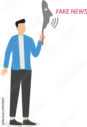Dishonesty lies or scam fraud or fake hiding behind disguise mask business cheating or suspicion false or fake news concept dishonest businessman hiding behind disguise mask pretend to lying