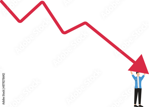 Economic recession stock market plunge or falling down cryptocurrency crash or financial crisis from inflation concept businessman investor standing on falling down red graph look for bottom